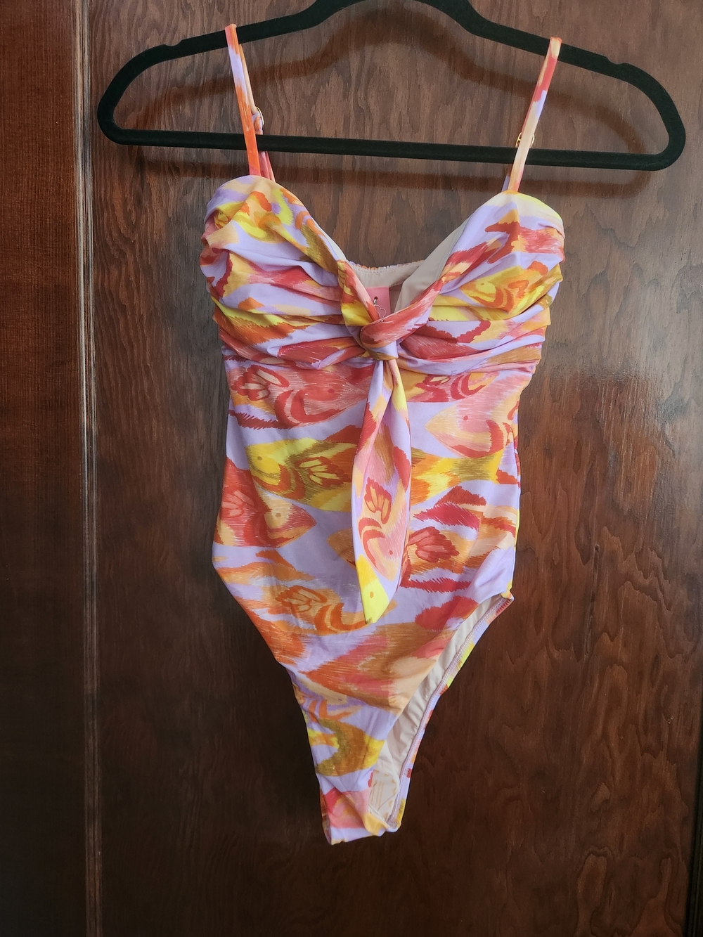 NWT FARM Rio Painted Fishes Knotted Bandeau One-Piece Swimsuit Small